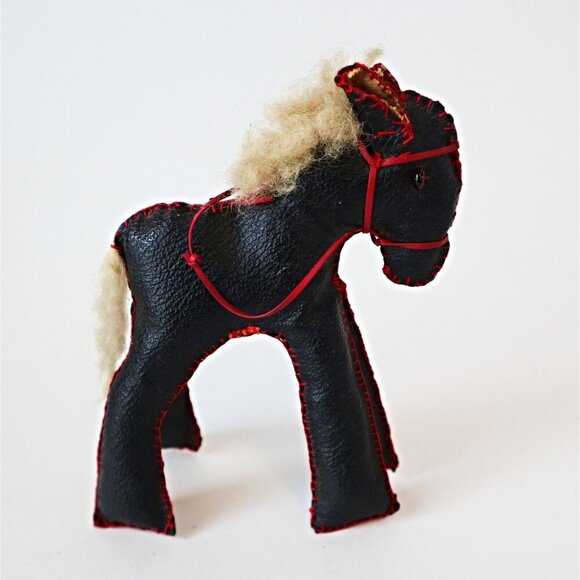 Vintage Black Faux Leather Donkey Hand Made Glass Eyes Small Toy 1940's - Picture 1 of 5